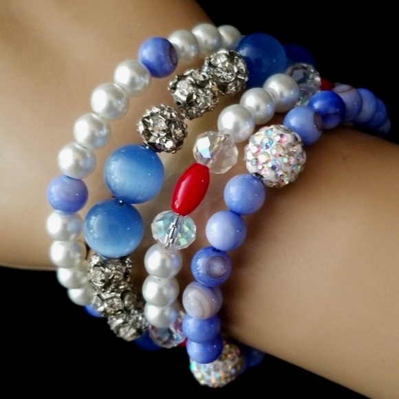 NWT Handcrafted Agate and Glass Bead Rhinestone Beaded Bracelet NWT - Picture 9 of 12